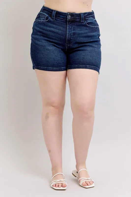 Judy Blue Full Size High Waist Back Flap Pocket Denim Shorts Plus Size Coco’s Tee Boutique