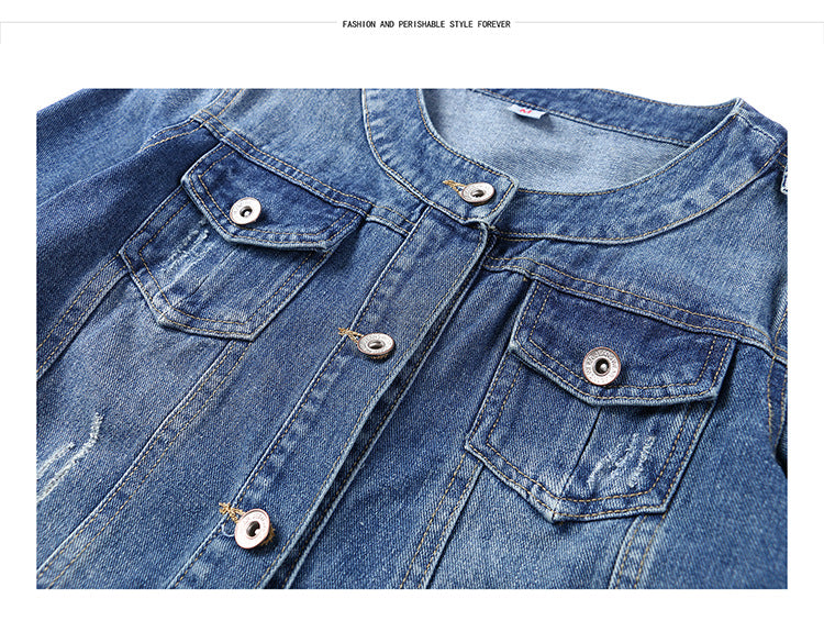 The Round Neck Casual Short Jacket Plus Size Denim Jacket Female Students FLIPSTYLEZLLC
