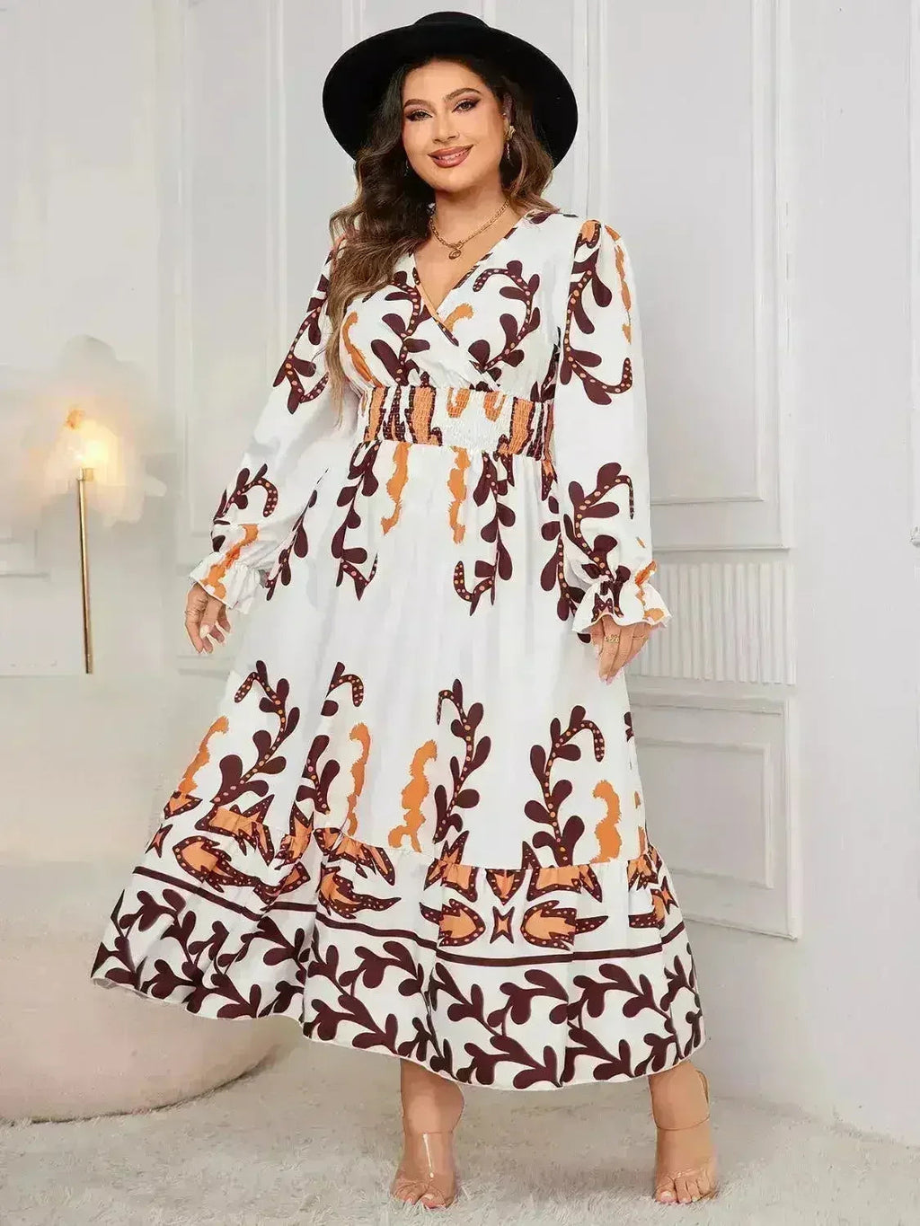 Plus Size Surplice Dress - Flounce Sleeve & Ruffled Hem | Femstylo Femstylo