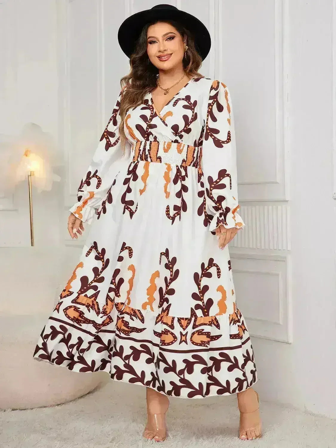 Plus Size Surplice Dress - Flounce Sleeve & Ruffled Hem | Femstylo Femstylo
