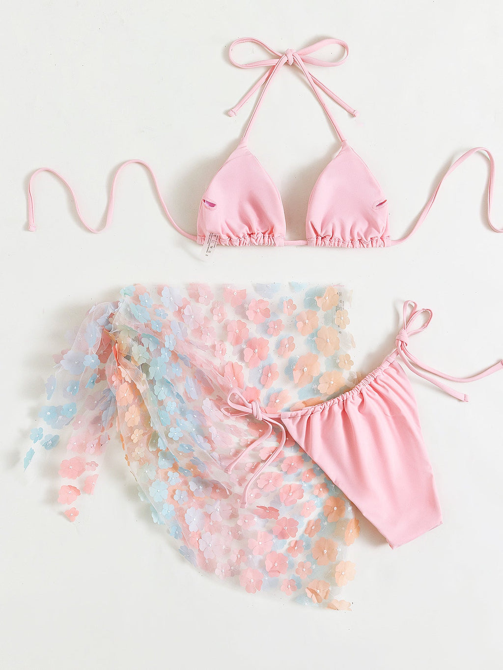 Bikini Swimsuit Women Three-Piece Suit Sexy Bikini Halter Lace-up Floral Gauze Skirt Swimsuit Bella Mia