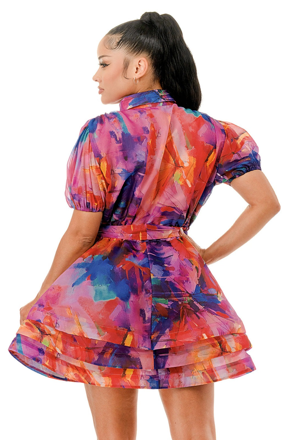 Short Sleeve Sheer Long Sleeve Layered Ruffle  Dress The House of Stylez