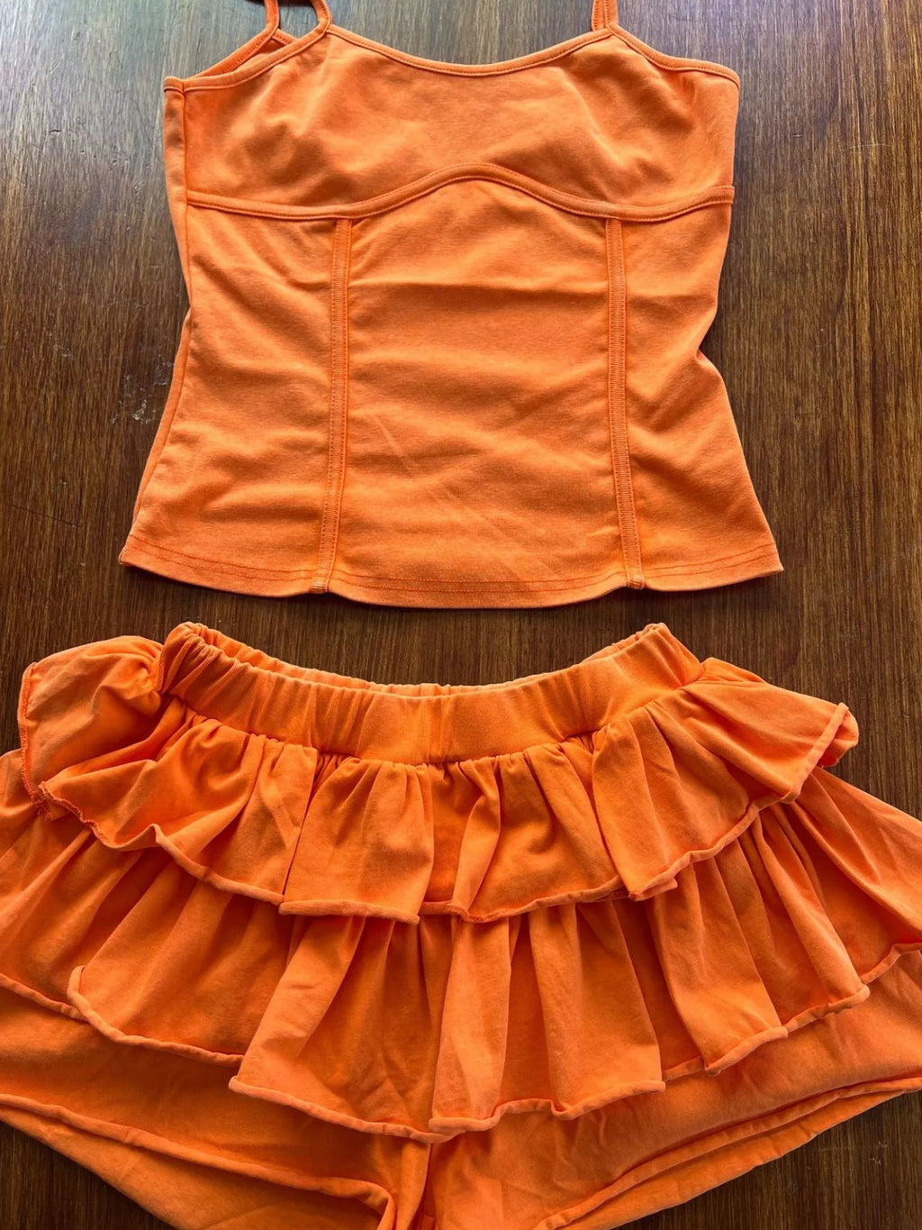 Scoop Neck Cami and Ruffled Skirt Set Shopimist