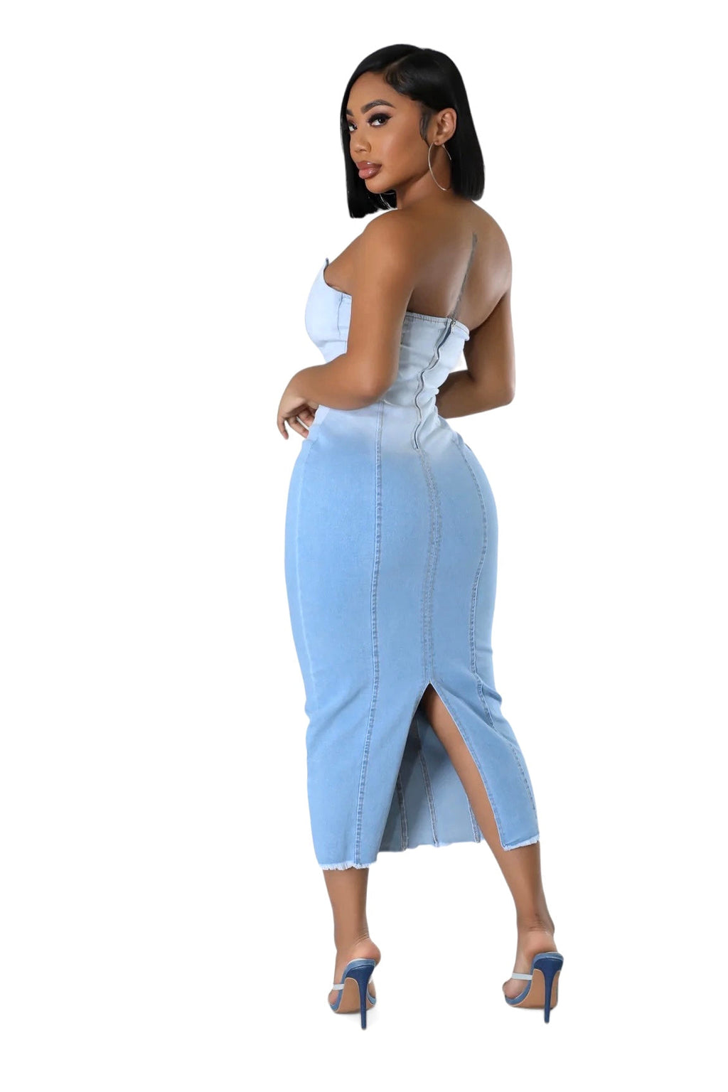 Strapless Denim Jean Midi Dress The House of Stylez