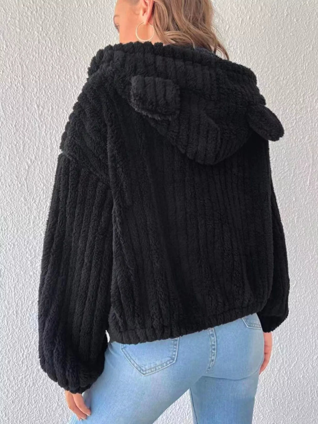 Teddy Bear Ear Hooded Fleece Outerwear Shopimist