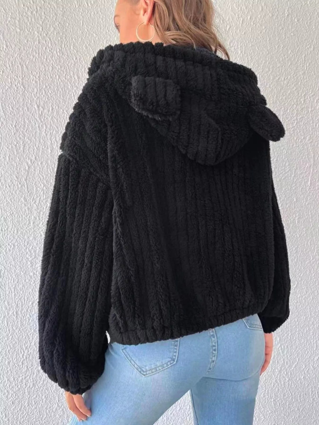 Teddy Bear Ear Hooded Fleece Outerwear Shopimist