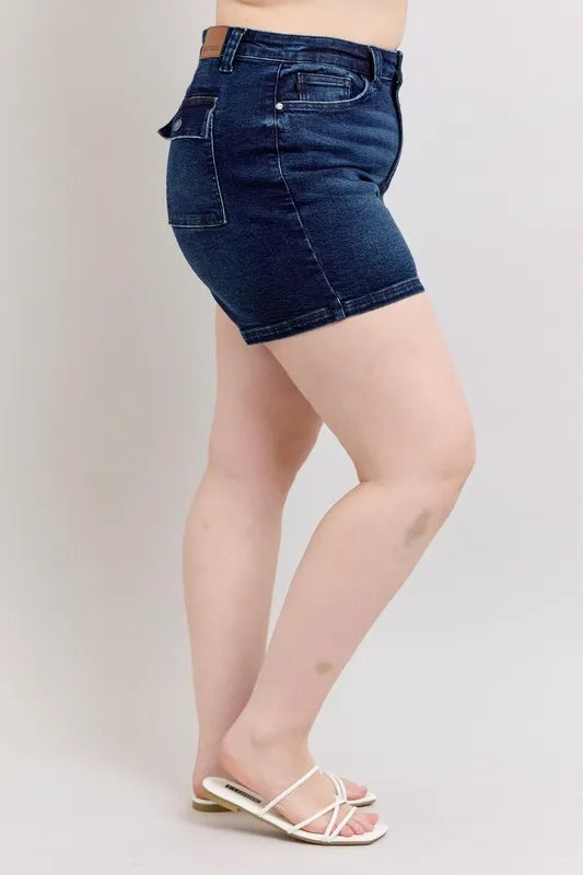 Judy Blue Full Size High Waist Back Flap Pocket Denim Shorts Plus Size Coco’s Tee Boutique