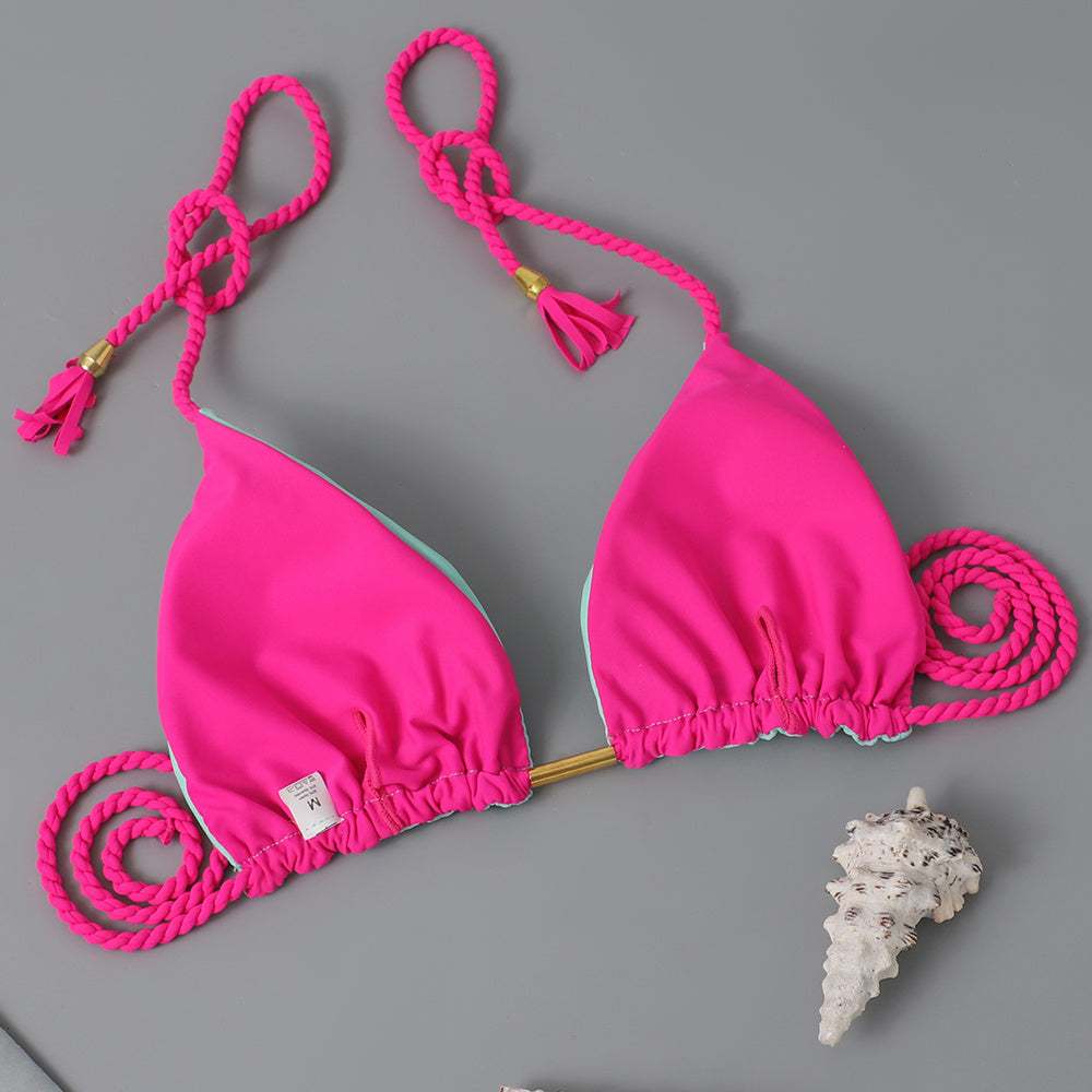 New Festival Flame Halter Bikini Set for Women – Triangle V-Neck Backless Two-Piece Swimsuit with Tie Side Bottoms & Adjustable Lace-Up Fit – Sleek Polyamide Swimwear for Koningsdag/King’s Day & Summer Beach Celebrations Stevvex