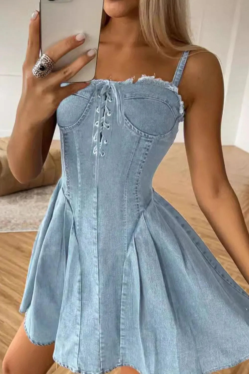 Lace Up Denim Cami Dress Creative Chaos Boutique