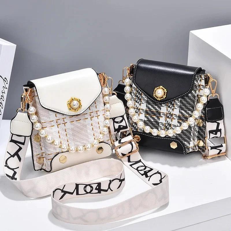 Fashion Women'S Crossbody Bag Girl'S Cute Princess Wallet Classic Shoulder Bag Summer Pearl Chain Phone Bag MANDOTOS