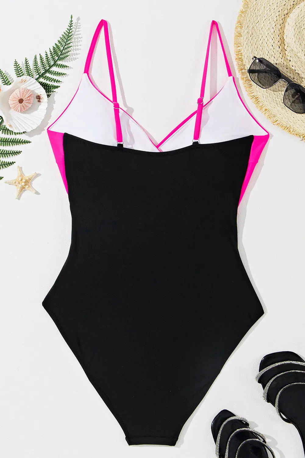 Rose Red Two-tone Colorblock Cutout One Piece Swimsuit Wild and Free Boutique