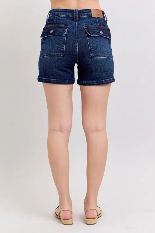 Judy Blue Full Size High Waist Back Flap Pocket Denim Shorts Plus Size Coco’s Tee Boutique