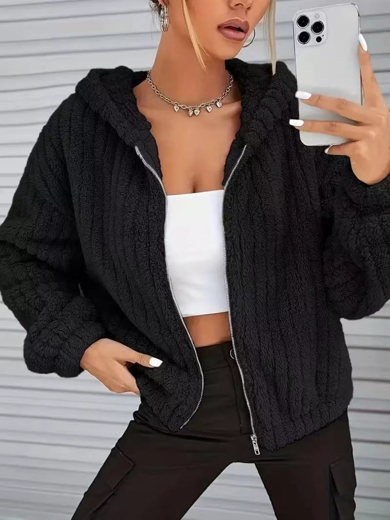 Teddy Bear Ear Hooded Fleece Outerwear Shopimist