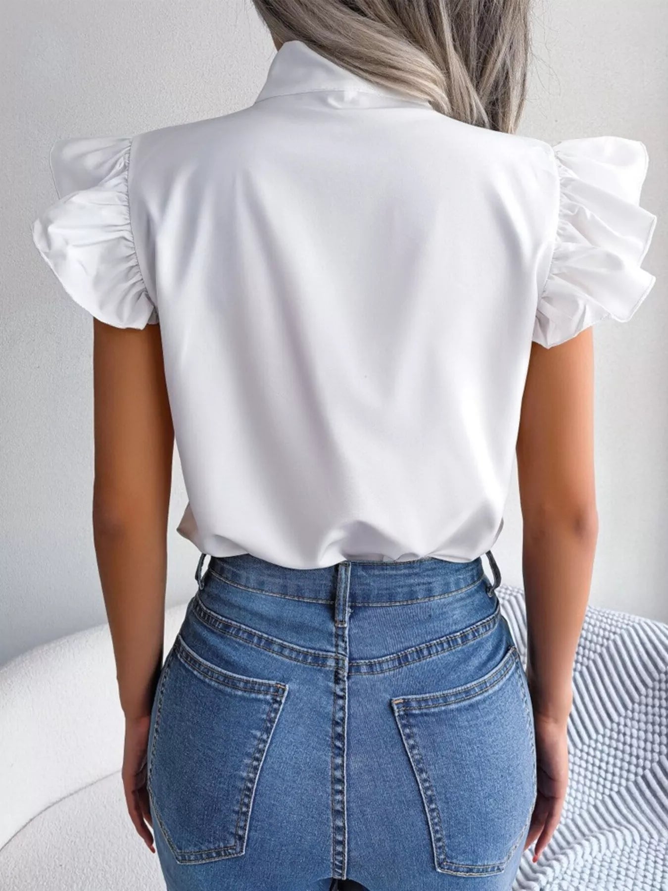 Bow Tie Ruffle Sleeve Blouse Berry Charmz