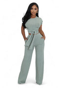 Cropped Belted Top Wide Leg Bottom 2 Piece Set {Tall Girl Friendly} The House of Stylez