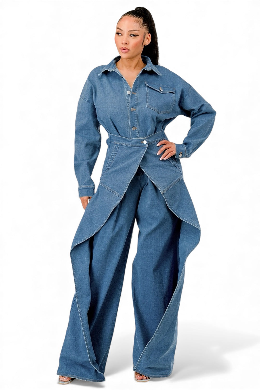 Denim Draped Wide-Leg Jumpsuit The House of Stylez