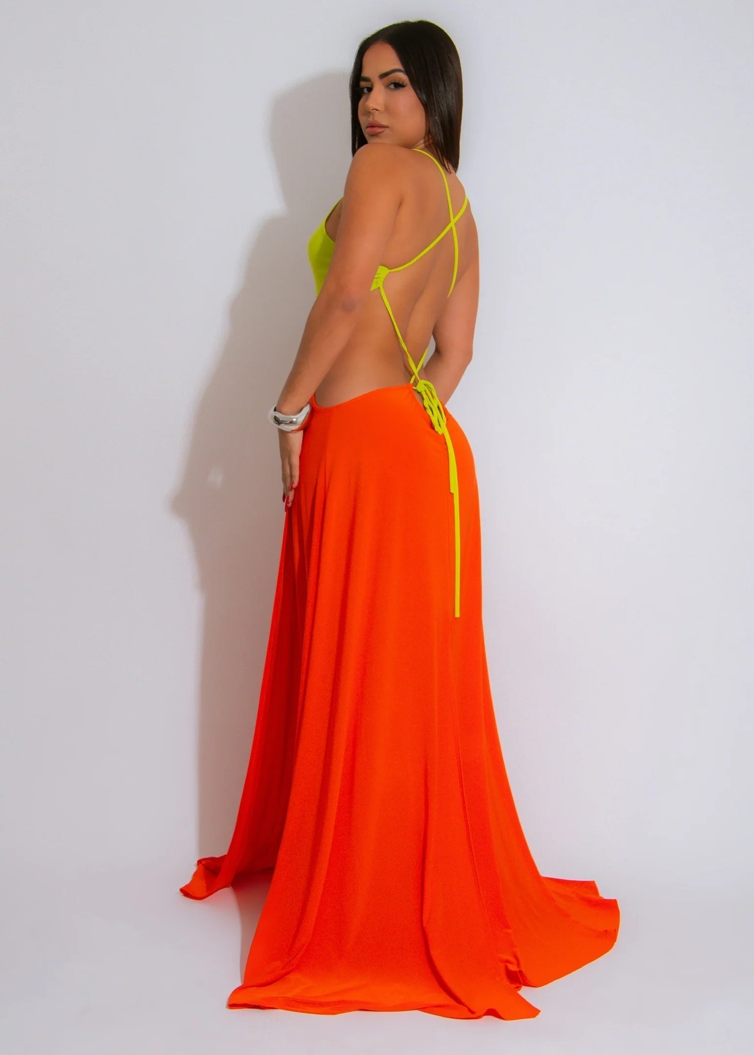 Ringed Open Back Slit Up Maxi Dress/Coverup Dress S&E Retail Expo