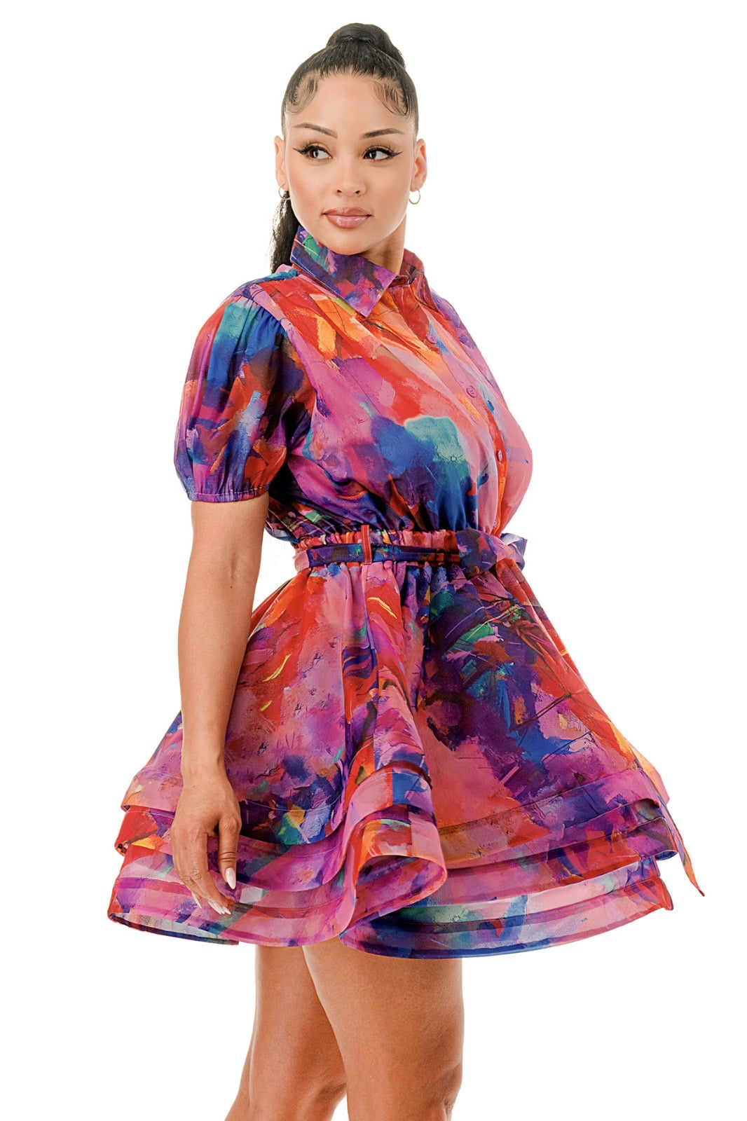 Short Sleeve Sheer Long Sleeve Layered Ruffle  Dress The House of Stylez