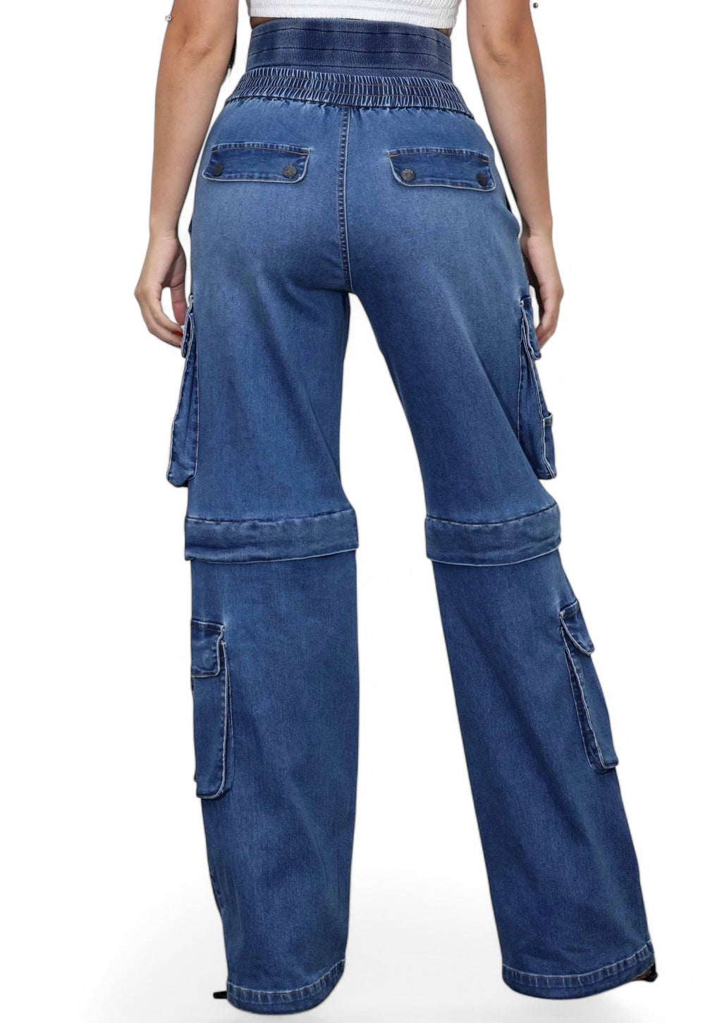 Convertible Baggy Cargo Jeans with Double Waist Band The House of Stylez