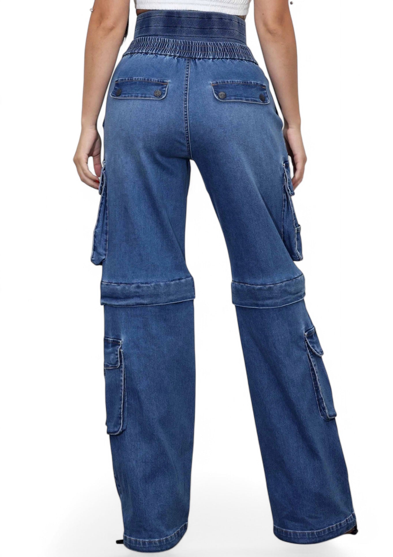 Convertible Baggy Cargo Jeans with Double Waist Band The House of Stylez
