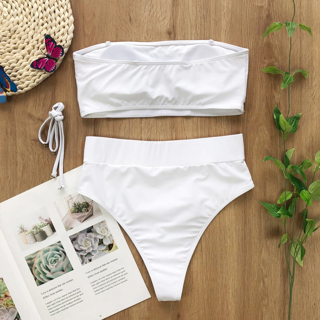 Chic Metal Buckle Strapless Bikini Swimsuit for Women Trendy Attic Store01