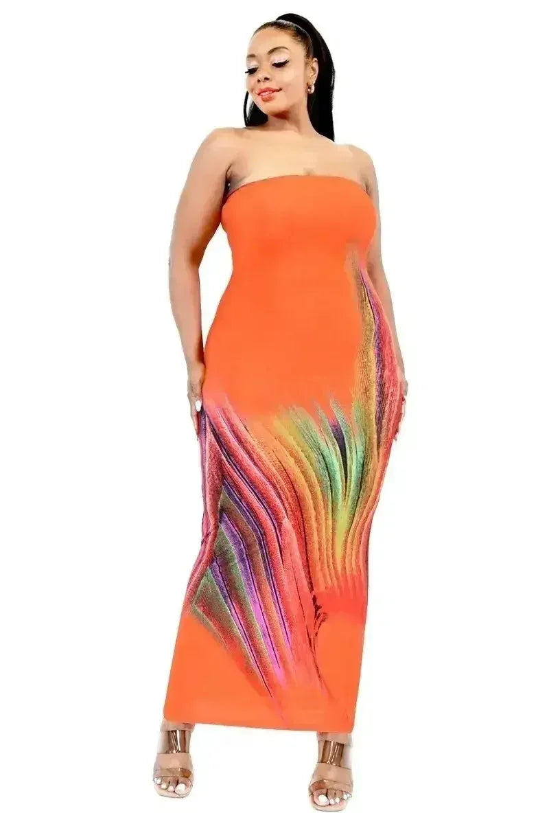 Plus Sleeveless Color Gradient Tube Top Maxi Dress Femstylo