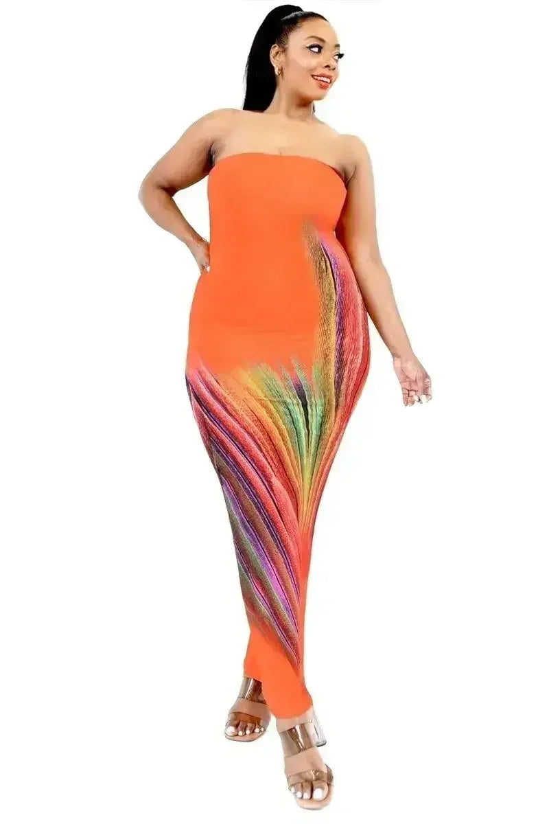 Plus Sleeveless Color Gradient Tube Top Maxi Dress Femstylo