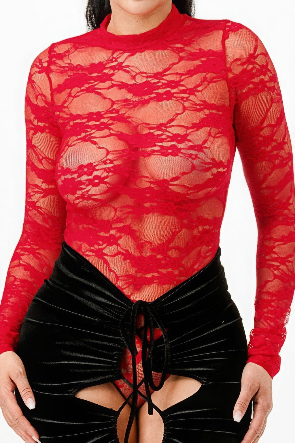 Women's 2-Piece Formal Knitted Overall Set - Sexy Lady Long-Sleeve Comfortable Nylon & Velvet Lace Bodysuit with Adjustable Elegance Statement Mermaid Skirt Selvanelle