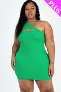 Plus Size Ribbed One Shoulder Cutout Front Casual Mini Bodycon Dress I am a Fashion Junky