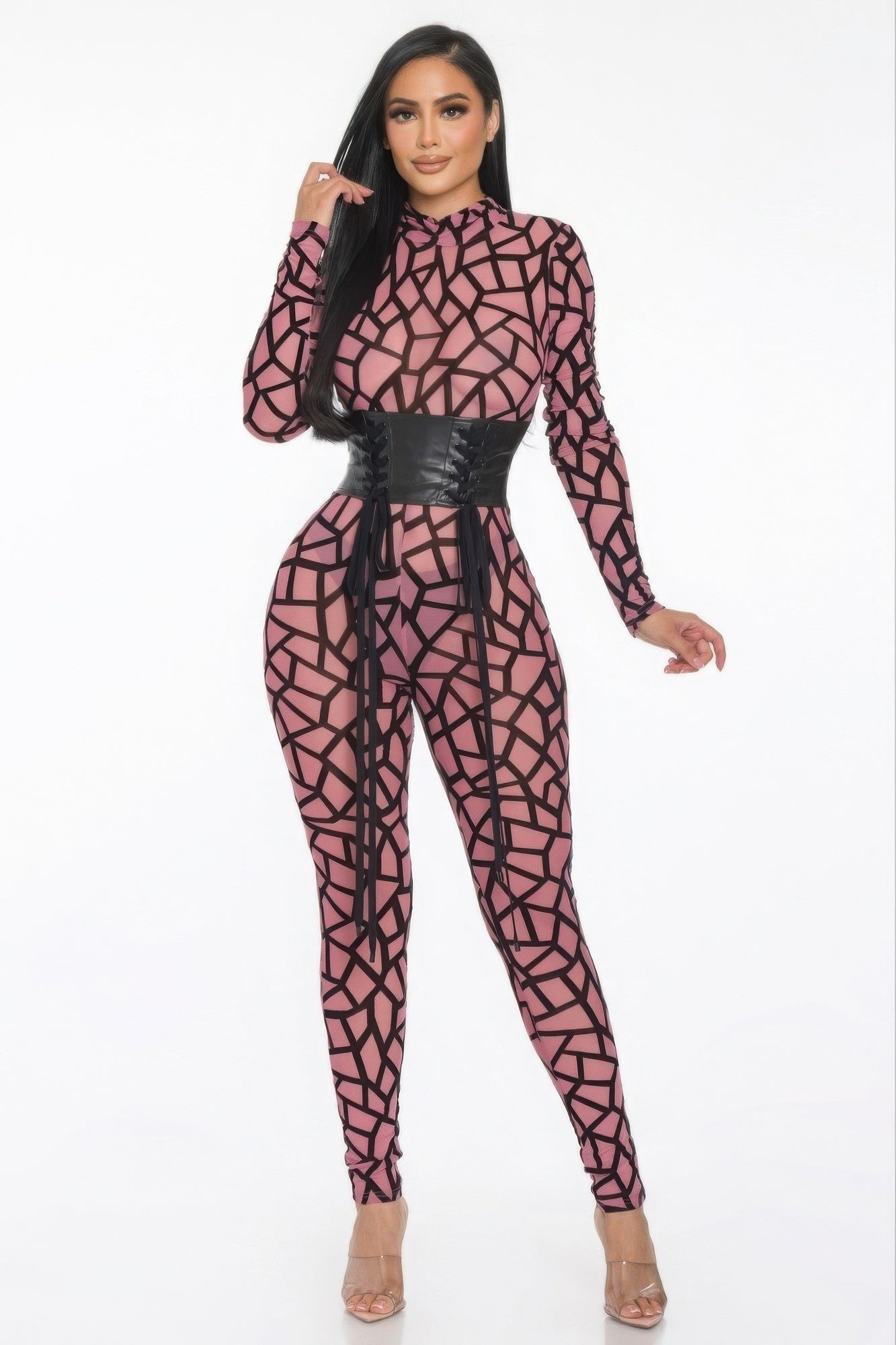Geometric Printed Jersey Jumpsuit Selvanelle