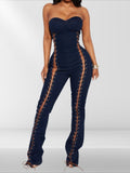 Lace Up Detail Denim Jumpsuit Selvanelle