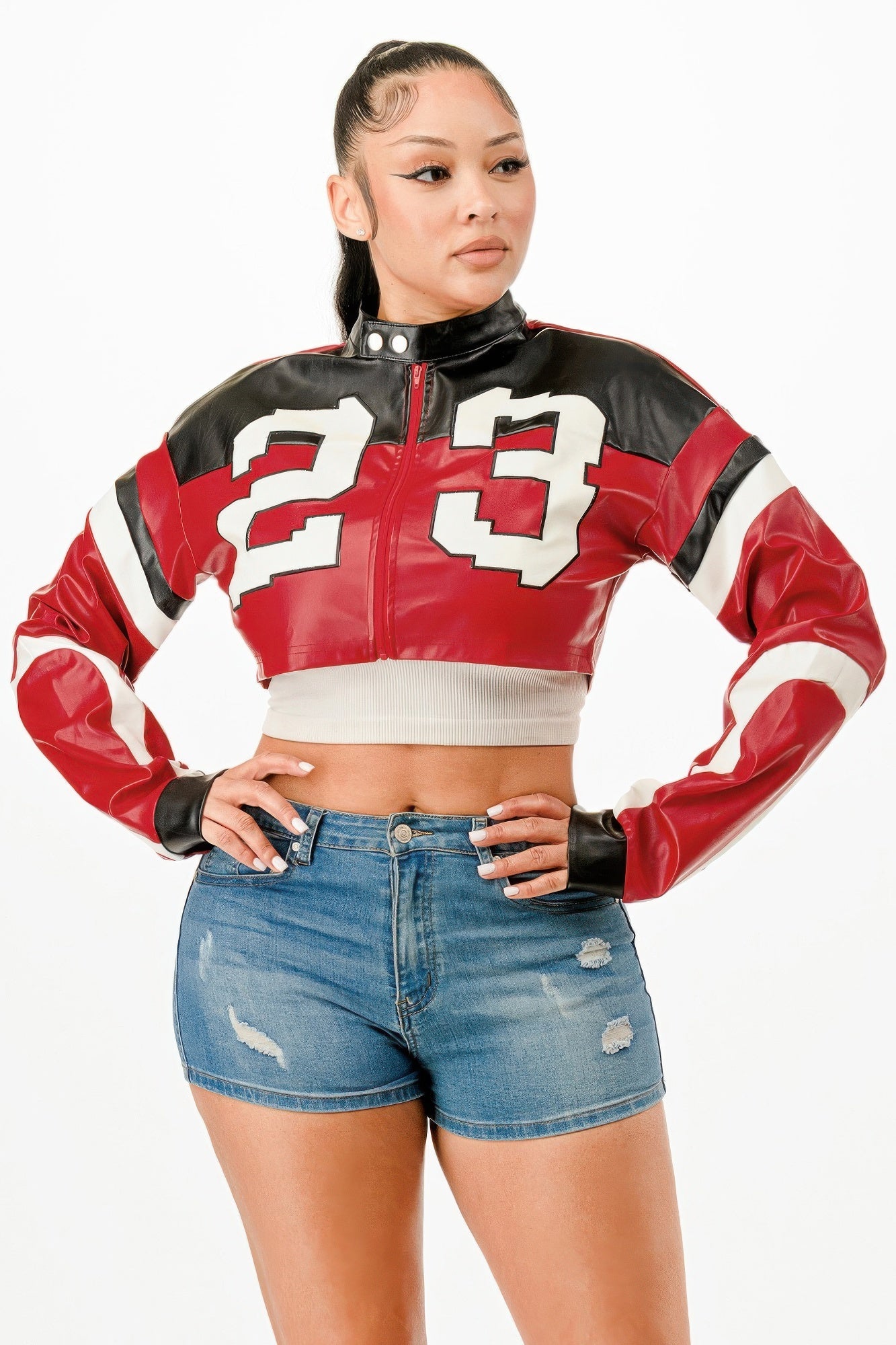Cropped Moto Jacket Berry Charmz