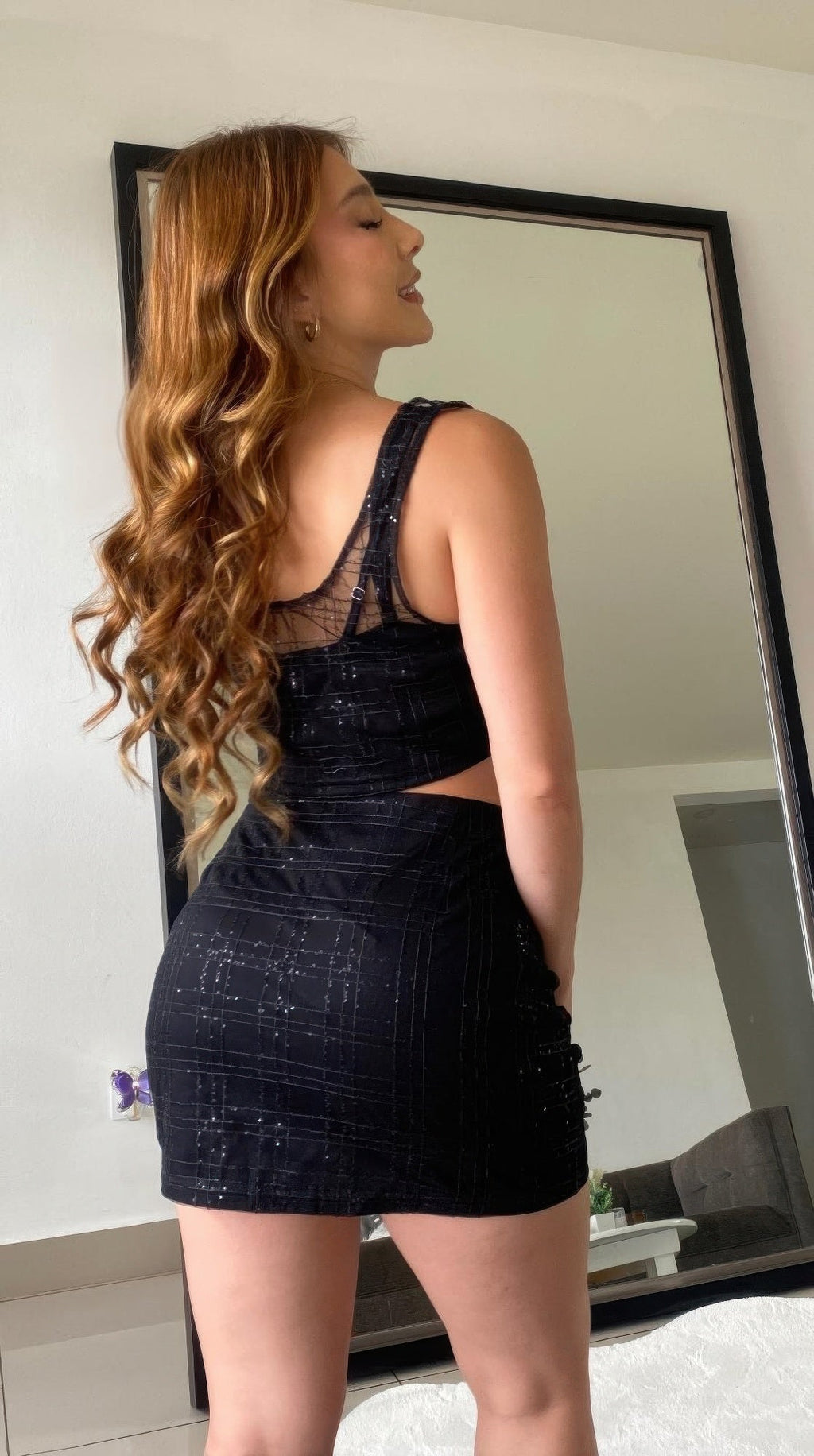 Black Sequin Detail Two Piece Set Crop And Skirt OyeraCharisma