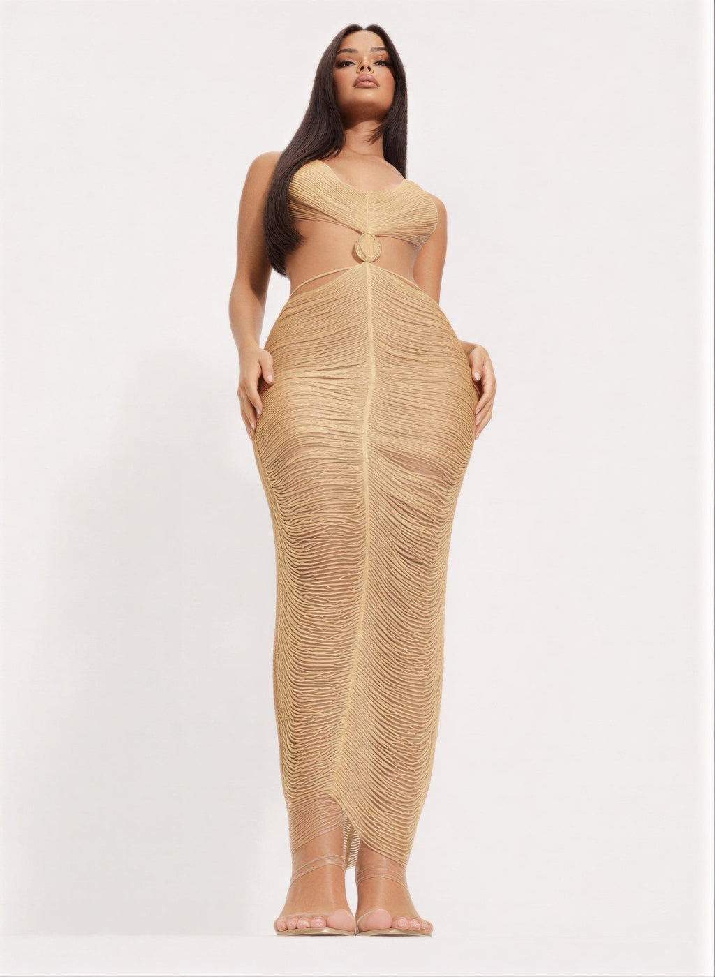 Metallic Cut Open Back Maxi Dress OyeraCharisma