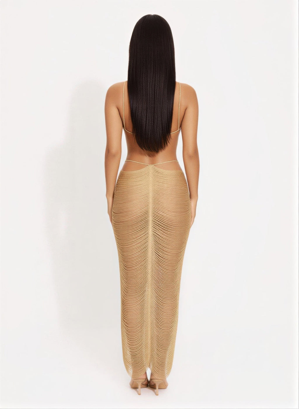 Metallic Cut Open Back Maxi Dress OyeraCharisma