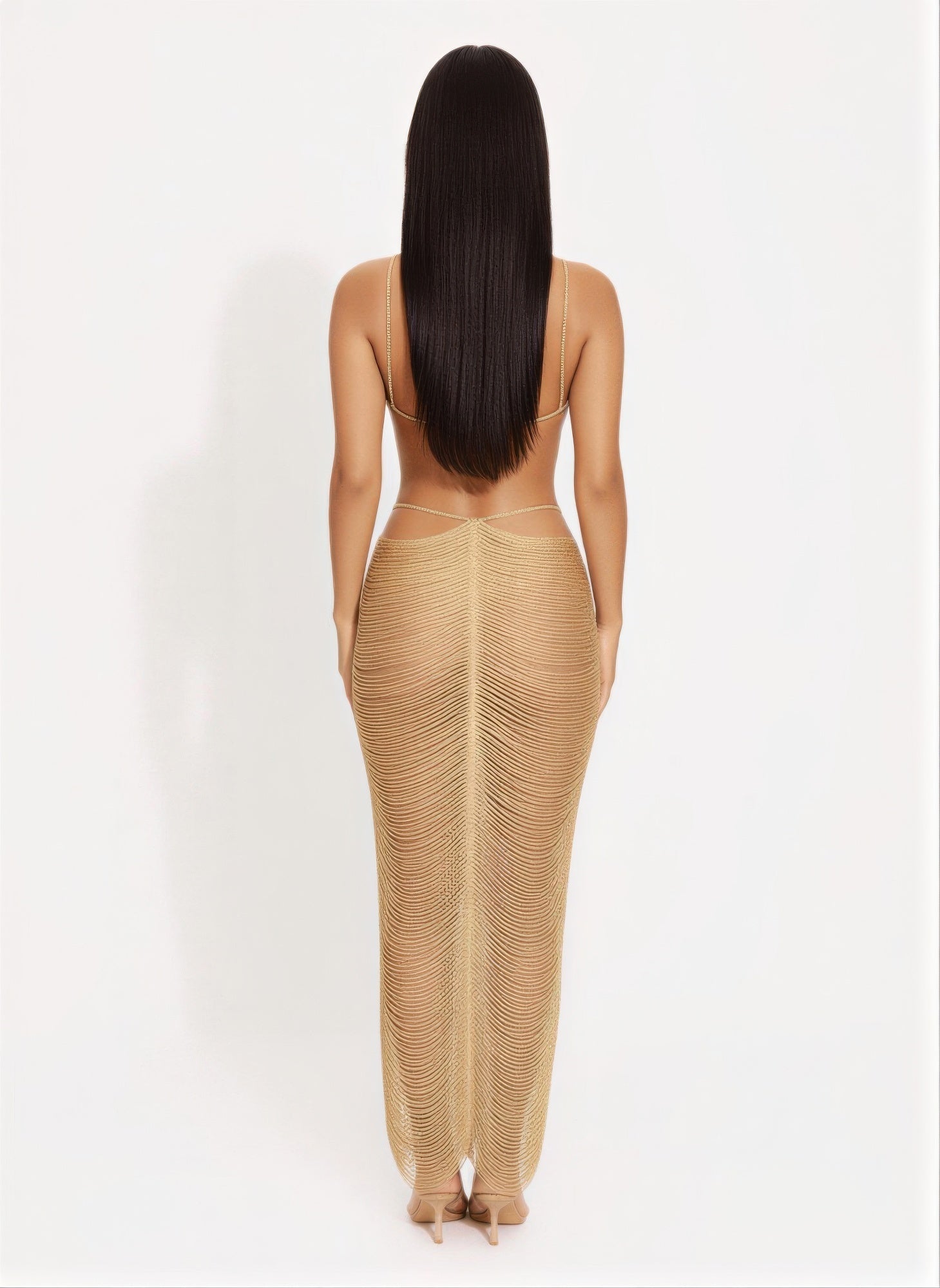Metallic Cut Open Back Maxi Dress OyeraCharisma