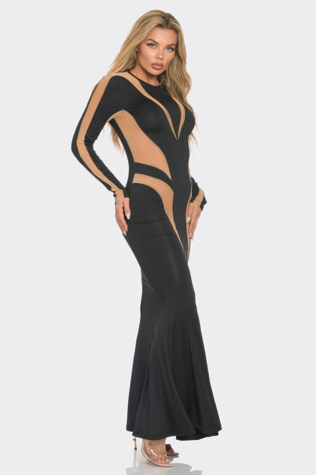 Mesh Cut Out Detail Maxi Dress OyeraCharisma