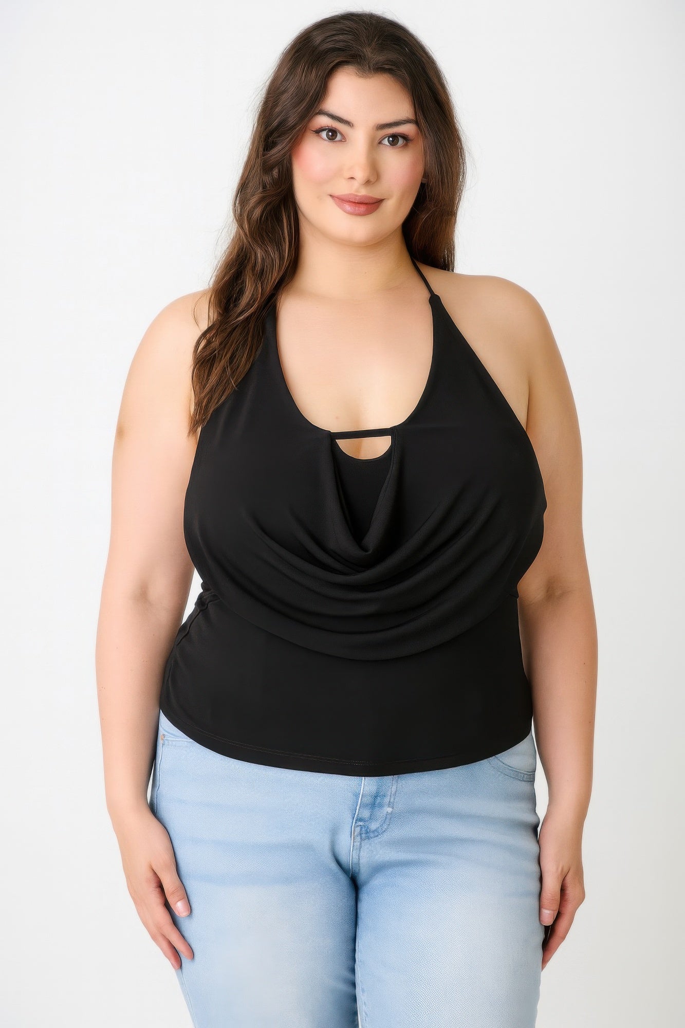 Plus Size Halter Cowl Neck Draped Top I am a Fashion Junky