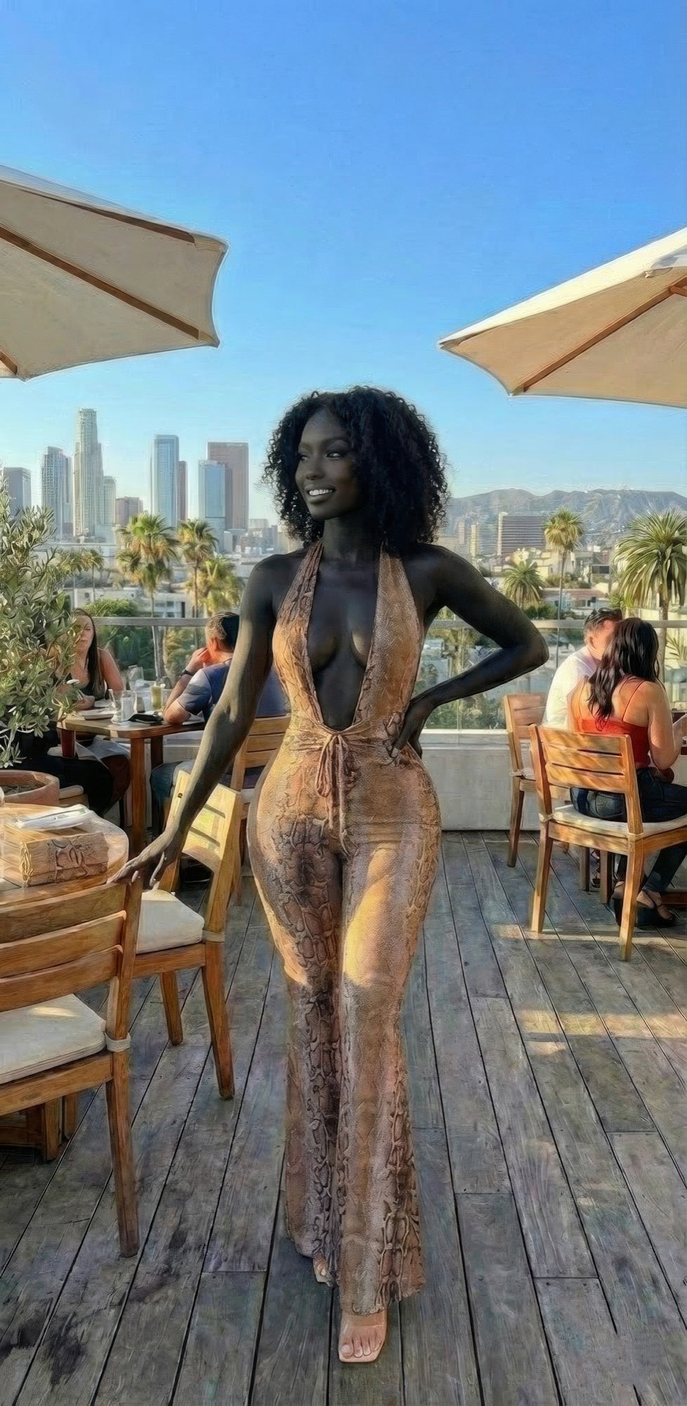 Snake Print Tie Open Back Jumpsuit Selvanelle