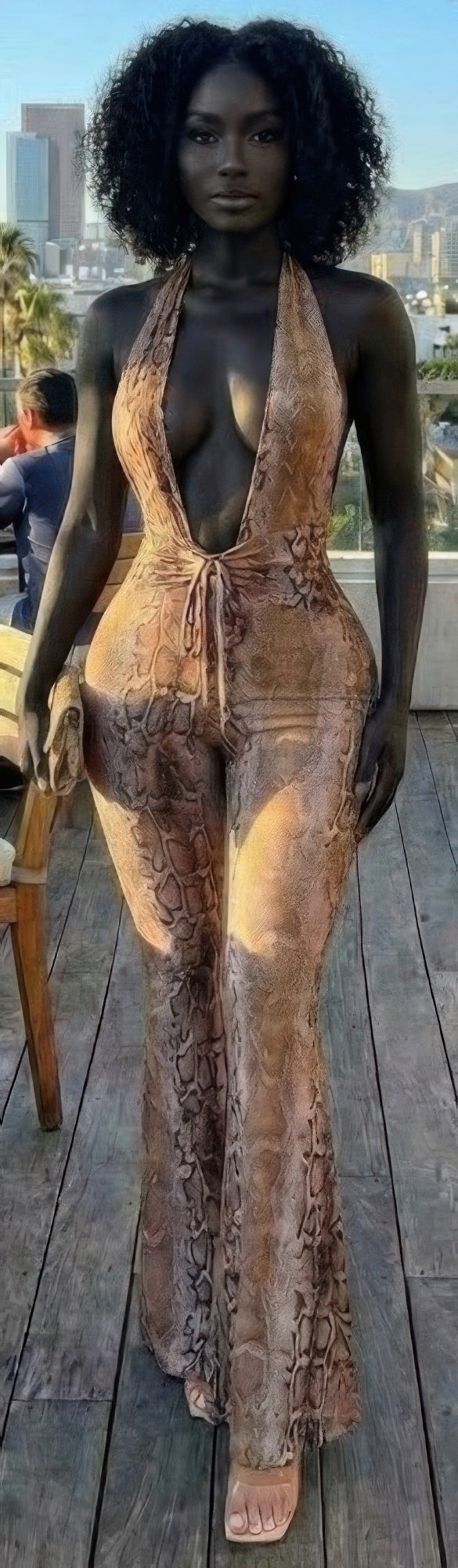 Snake Print Tie Open Back Jumpsuit Selvanelle