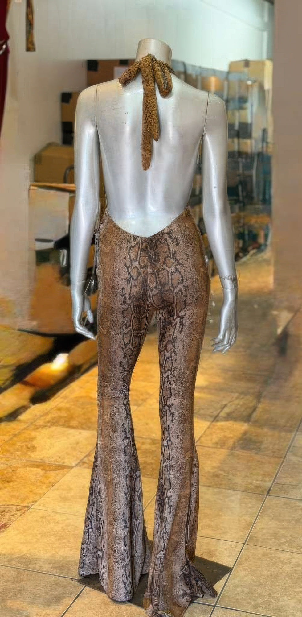 Snake Print Tie Open Back Jumpsuit Selvanelle