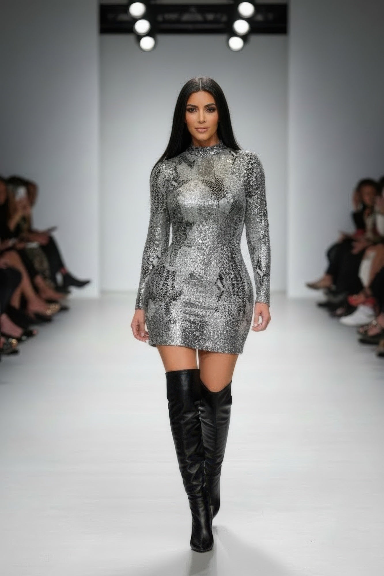 Long Sleeve Body Con Pu Silver Snake Mini OyeraCharisma