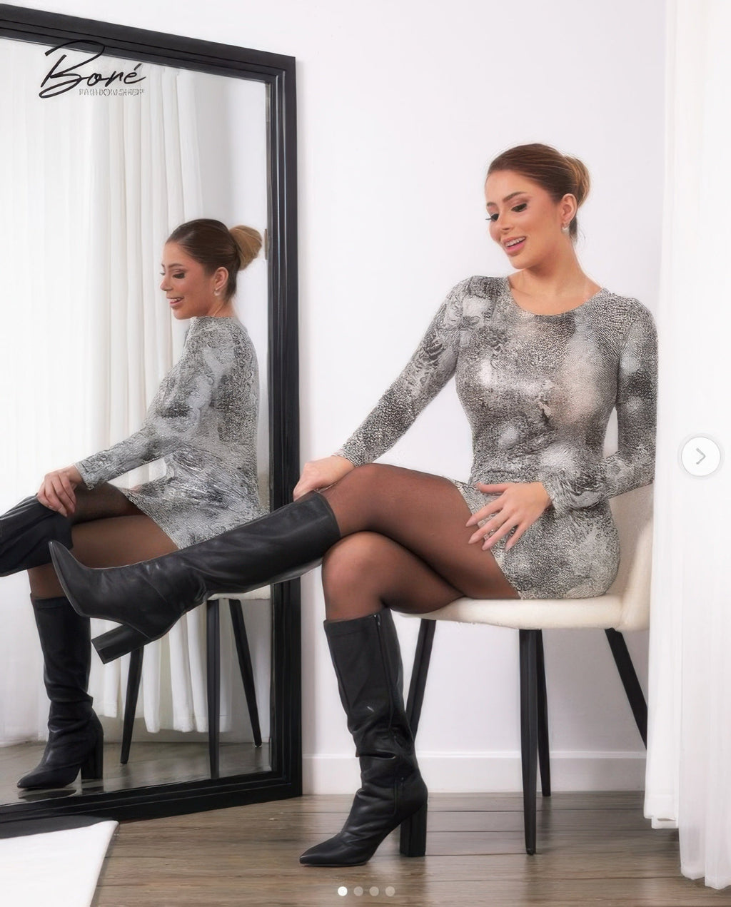 Long Sleeve Body Con Pu Silver Snake Mini OyeraCharisma