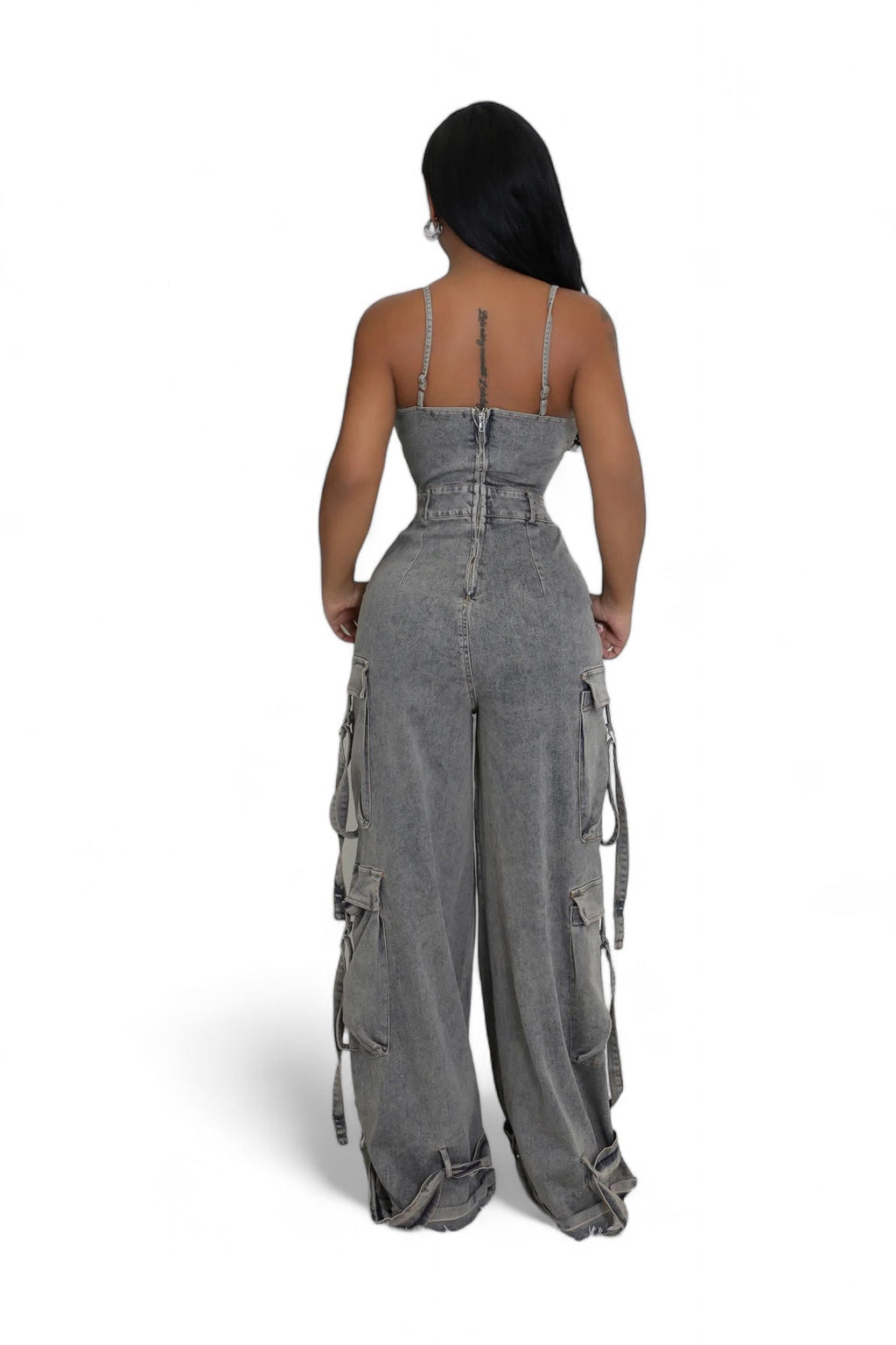 Black Denim Jean Cargo Jumpsuit The House of Stylez
