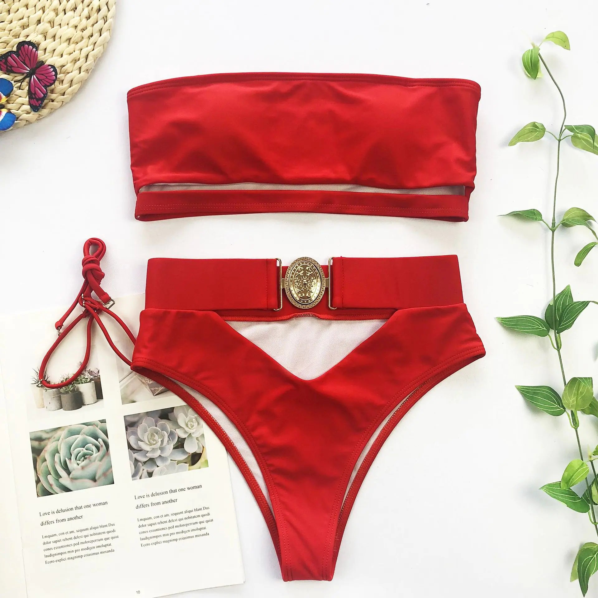 Chic Metal Buckle Strapless Bikini Swimsuit for Women Trendy Attic Store01