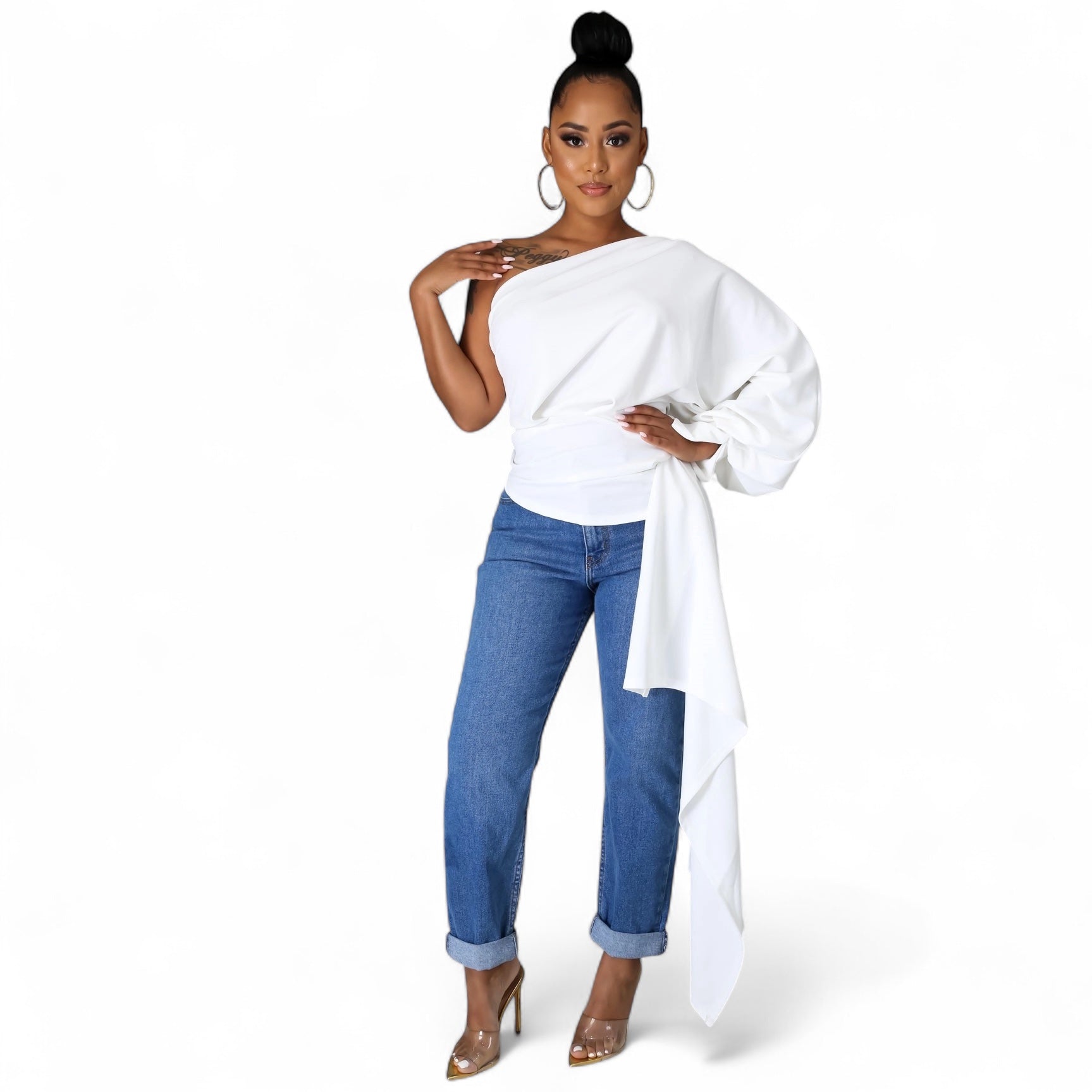 One Shoulder Top with Long Side Train The House of Stylez