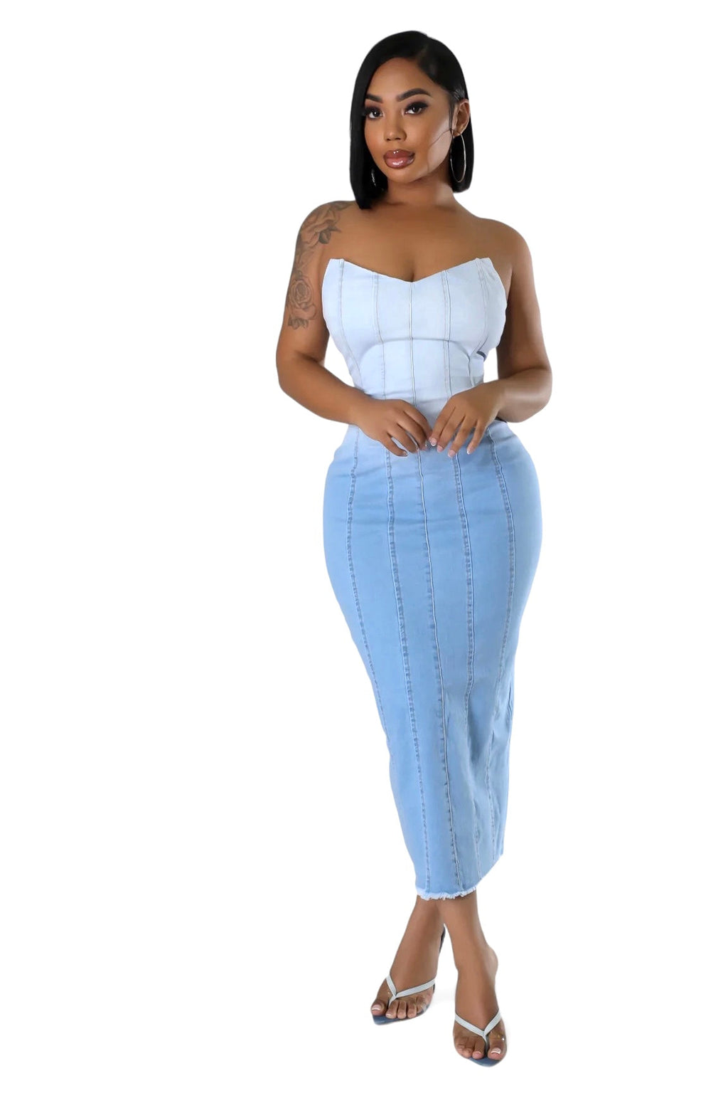 Strapless Denim Jean Midi Dress The House of Stylez