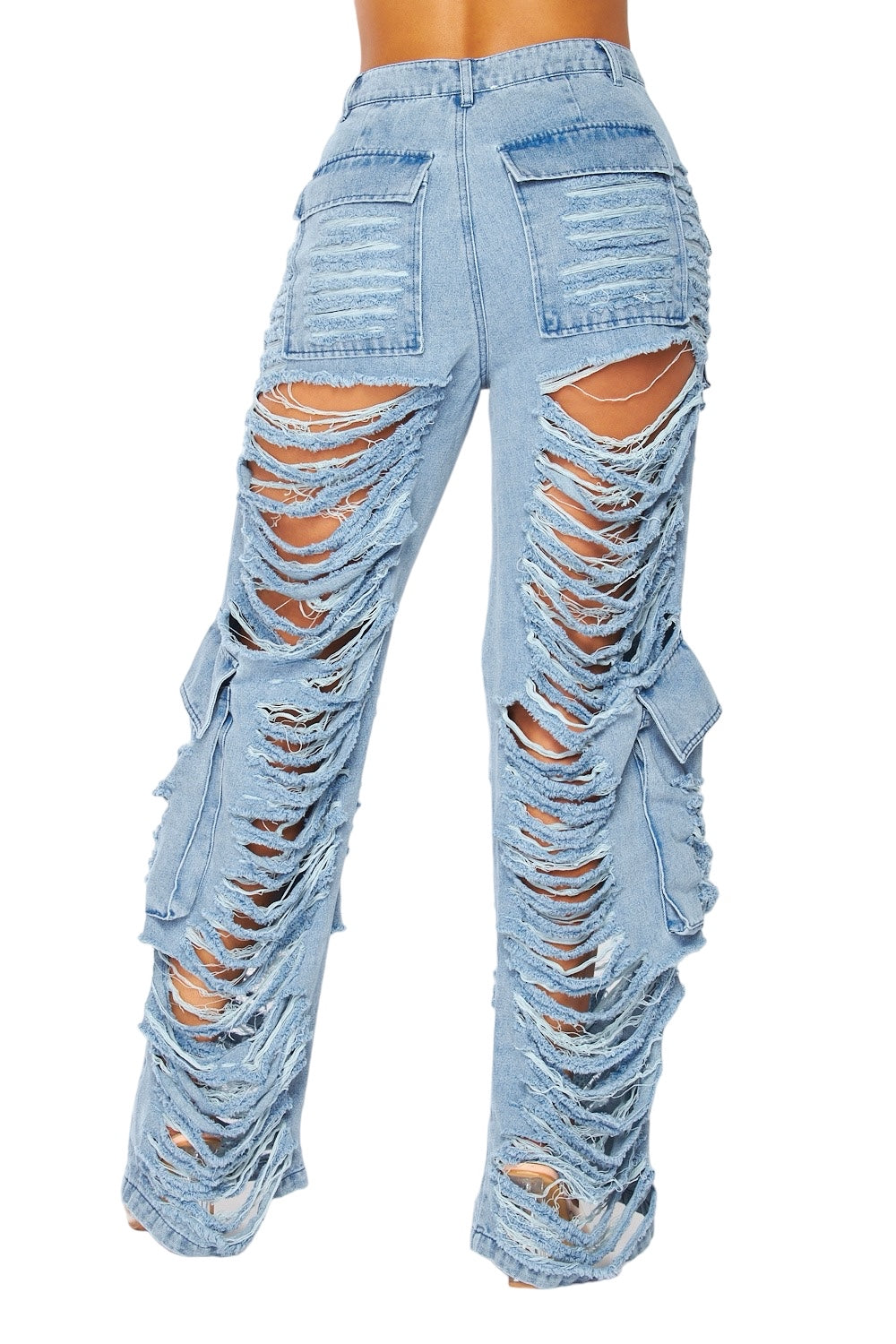 Total Distressed Denim Wide Leg Cargo Pants The House of Stylez