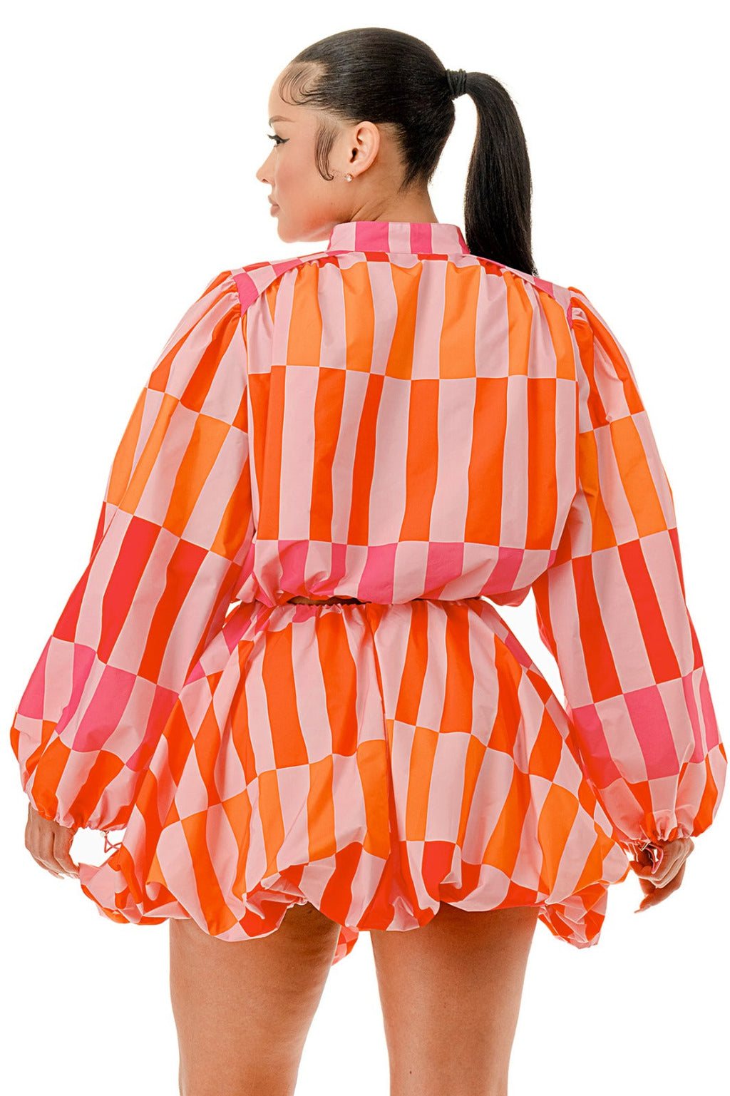 Balloon Long Sleeves Front Zipper Closure Crop Jacket & Mini Bubble Skirt -2 Piece Set The House of Stylez