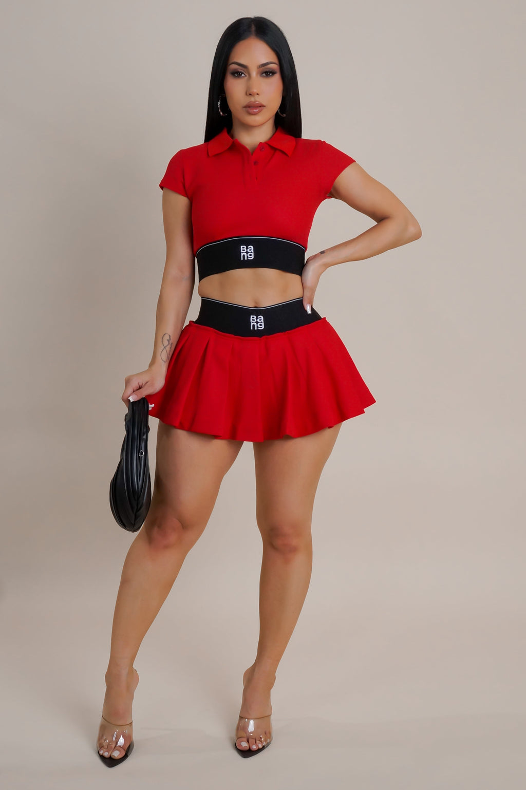 Cheerleader "Bang" Pleated Mini Skirt & Cropped Top Set S&E Retail Expo